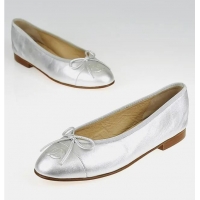 ​Shop Discount Chanel Metallic Leather CC Cap Toe Ballet Flats 67518 Silver