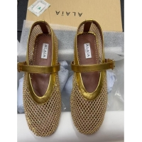 Trendy Design Alaia Ballerinas Flat in Fishnet 0531 Gold/Beige 2024