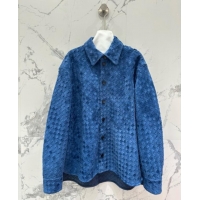 Buy Discount Bottega Veneta Suede Leather Jacket BV072504 Blue 2025