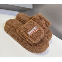 Grade Quality Balenciaga Shearling-Like Platform Slides Sandal Brown 0827014
