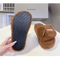 Grade Quality Balenciaga Shearling-Like Platform Slides Sandal Brown 0827014