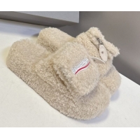 Popular Style Balenciaga Shearling-Like Platform Slides Sandal Beige 0827016