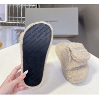 Popular Style Balenciaga Shearling-Like Platform Slides Sandal Beige 0827016
