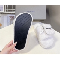 Good Looking Balenciaga Shearling-Like Platform Slides Sandal White 0827017
