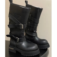 Most Popular Balenciaga Women's Venom High Boots 5cm with Strap Buckle in Calfskin Black 0827018
