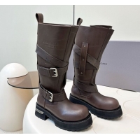 Best Product Balenciaga Women's Venom High Boots 5cm with Strap Buckle in Calfskin Brown 0827019