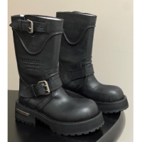 Unique Style Balenciaga Women's Venom Mid Boots 5cm with Strap Buckle in Calfskin Black 0827020