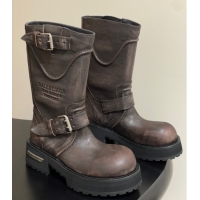 Best Price Balenciaga Women's Venom Mid Boots 5cm with Strap Buckle in Calfskin Brown 0827021