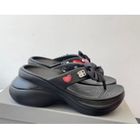 Top Design Balenciaga Women's Crocs™ Thong Slides Sandal in Rubber with Charm Black 0827023