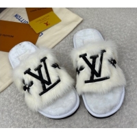 Discount Louis Vuitton Mink Fur Flat Slipper White 2025 LV082901