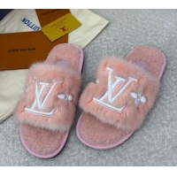 Cheap Louis Vuitton Mink Fur Flat Slipper Pink 2025 LV082901 0829002
