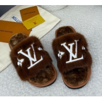 Buy Luxury Louis Vuitton Mink Fur Flat Slipper Brown 2025 LV082901 0829003