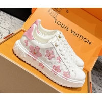 Sophisticated Louis Vuitton LV x TM Time Out Sneakers in Monogram Leather with Cherry Blossom Print White/Pink 0829005 