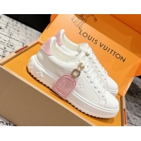 Hot Style Louis Vuitton Time Out Sneakers in White Leather with Pink Label Hanging 1AGUXO 0829008 