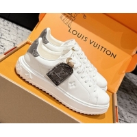 Top Design Louis Vuitton Time Out Sneakers in White Leather with Grey Label Hanging 1AGUXO 0829009 