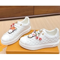 Trendy Design Louis Vuitton Time Out Sneakers 4cm in White Monogram Leather with Charm 0829011