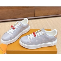 1:1 aaaaa Louis Vuitton Time Out Sneakers 4cm in Grey Leather 0829017