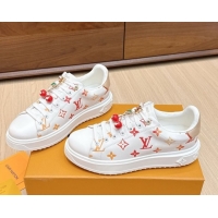 Purchase Louis Vuitton Time Out Sneakers 4cm in Leather 1AHOOD White/Orange 0829018