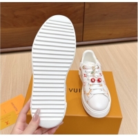 Purchase Louis Vuitton Time Out Sneakers 4cm in Leather 1AHOOD White/Orange 0829018