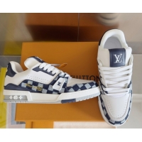 Grade Quality Louis Vuitton LV Trainer Sneakers in Leather and Damier Canvas 1AIN14 White/Blue