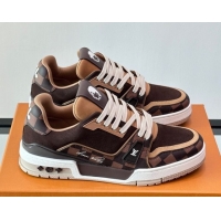 Pretty Style Louis Vuitton LV Trainer Sneakers in Nubuck Leather and Damier Canvas 1AIN14 Brown