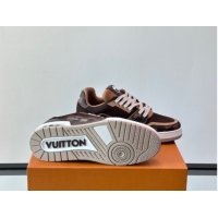 Pretty Style Louis Vuitton LV Trainer Sneakers in Nubuck Leather and Damier Canvas 1AIN14 Brown