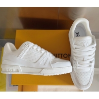 Grade Quality Louis Vuitton LV Trainer Sneakers in Perforated Leather White 0829026