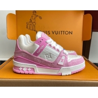 Purchase Louis Vuitton LV Trainer Sneakers in Leather and Denim 1AIKOM White/Pink 0829029