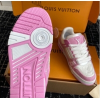 Purchase Louis Vuitton LV Trainer Sneakers in Leather and Denim 1AIKOM White/Pink 0829029