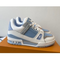 Best Product Louis Vuitton LV Trainer Sneakers in Perforated Leather 1AHWSM Blue 0829031
