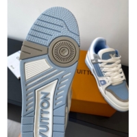 Best Product Louis Vuitton LV Trainer Sneakers in Perforated Leather 1AHWSM Blue 0829031