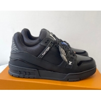 Durable Louis Vuitton LV Trainer Sneakers in Plain Leather 1AIKR9 Black 0829033