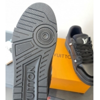 Durable Louis Vuitton LV Trainer Sneakers in Plain Leather 1AIKR9 Black 0829033