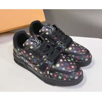 Luxurious Louis Vuitton LV x TM LV Trainer Sneakers in Multicolored Leather 1AHEKS Black 0829037