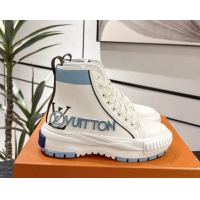 Big Discount Louis Vuitton Canvas and Leather High Top Sneakers White/Blue 2025 LV082902 0829038