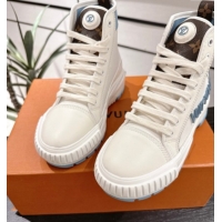 Big Discount Louis Vuitton Canvas and Leather High Top Sneakers White/Blue 2025 LV082902 0829038