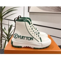 Classic Hot Louis Vuitton Canvas and Leather High Top Sneakers White/Green 2025 LV082902 0829039