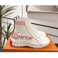Low Price Louis Vuitton Canvas and Leather High Top Sneakers White/Pink 2025 LV082902 0829040