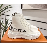 Most Popular Louis Vuitton Canvas and Leather High Top Sneakers White2 LV082902 0829041
