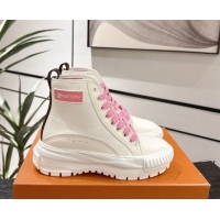 Stylish Louis Vuitton Canvas and Leather High Top Sneakers White/Light Pink 2025 LV082903 0829043