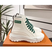 Fashion Louis Vuitton Canvas and Leather High Top Sneakers White/Green 2025 LV082903 0829044