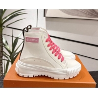 Louis Vuitton Canvas and Leather High Top Sneakers White/Dark Pink 2025 LV082903 0829045