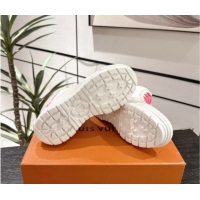 Louis Vuitton Canvas and Leather High Top Sneakers White/Dark Pink 2025 LV082903 0829045