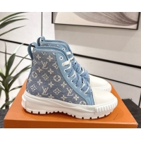 Shop Cheap Louis Vuitton Monogram Jacquemus High Top Sneakers Light Blue 2025 LV082903 0829051