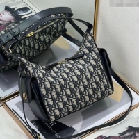 Good Quality Dior D-Dream Medium Bag in Blue Oblique Jacquard and Black Smooth Calfskin D9087 2025
