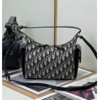 Good Quality Dior D-Dream Medium Bag in Blue Oblique Jacquard and Black Smooth Calfskin D9087 2025
