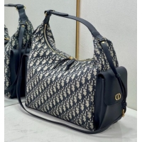 Good Product Dior D-Dream Large Bag in Blue Oblique Jacquard and Black Smooth Calfskin D9088 2025