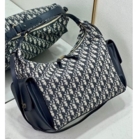 Good Product Dior D-Dream Large Bag in Blue Oblique Jacquard and Black Smooth Calfskin D9088 2025