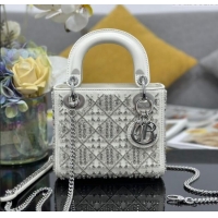 Good Product Dior Mini Lady Bag in Embroidered with Silver Beads and Strass 0929 White 2025