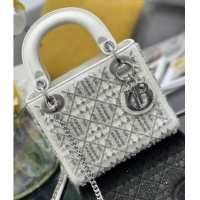 Good Product Dior Mini Lady Bag in Embroidered with Silver Beads and Strass 0929 White 2025